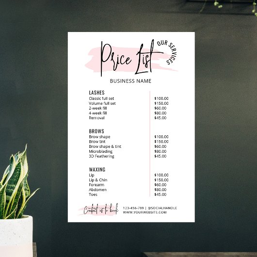 Modern Blush Roze Waterverf Zakelijke prijslijst Poster