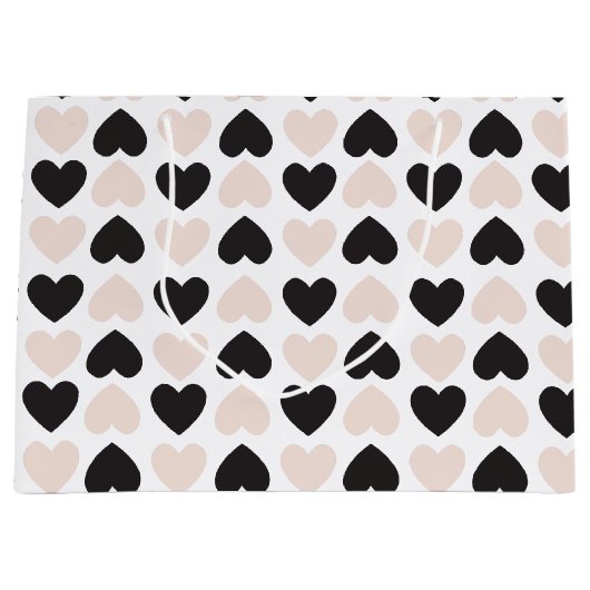 Modern Blush Roze Zwart Liefde Harten Patroon Groot Cadeauzakje (Voorkant)