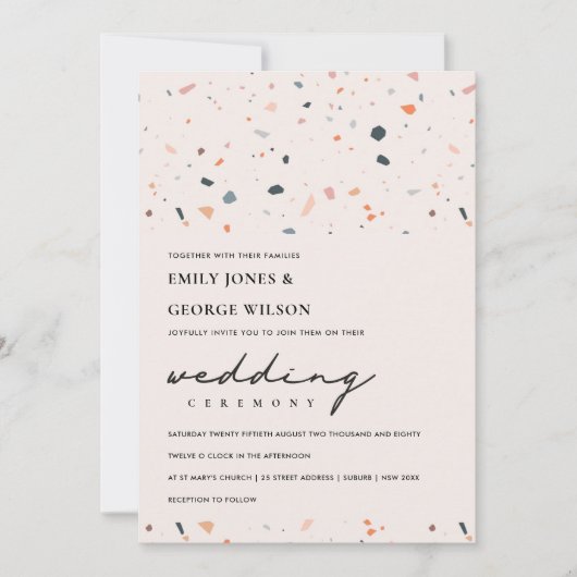 MODERN BLUSH RUST TERRAZZO PATTERN WEDDING INVITE BEDANKKAART (Voorkant)