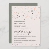 MODERN BLUSH RUST TERRAZZO PATTERN WEDDING INVITE BEDANKKAART (Voorkant / Achterkant)