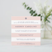 Modern Blush Stripe Bat Mitzvah Invitation Kaart (Staand voorkant)