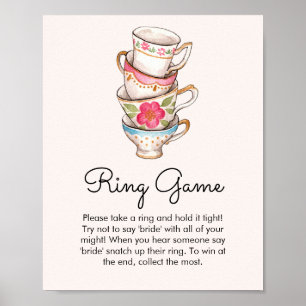 Modern Blush Tea Party Ring Game Vrijgezellenfeest Poster