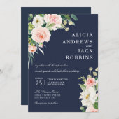 Modern Blush waterverf Bloemen Bruiloft Uitnodigin Kaart (Voorkant / Achterkant)