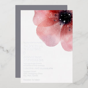 Modern Blush Waterverf Poppy Wedding Silver Folie Uitnodiging