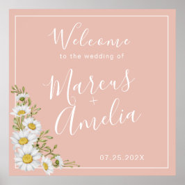 Modern Blush & White Daisies Weddenschap Welkom Poster