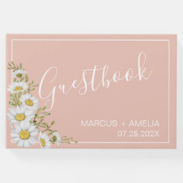 Modern Blush & White Daisies Wedding Guestbook Gastenboek