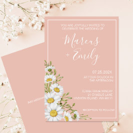 Modern Blush & White Daisies Wedding Kaart