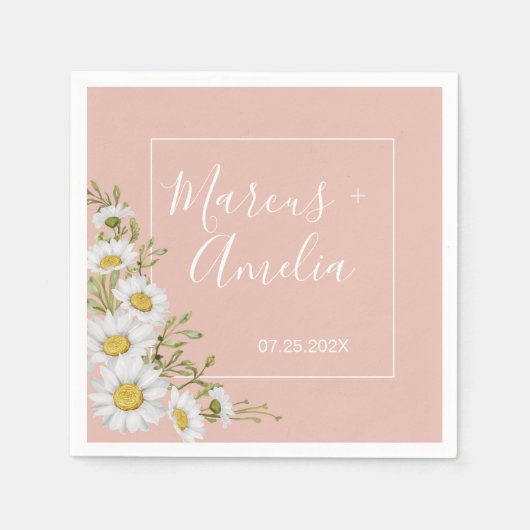 Modern Blush & White Daisies Wedding Servet (Voorkant)