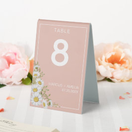 Modern Blush & White Daisies Wedding Table Number