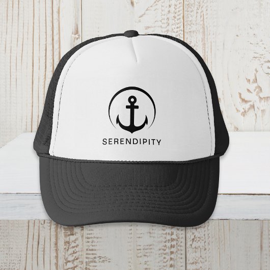 Modern Boat Anchor Monogram Zwart Trucker Pet