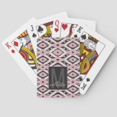 Modern Boheems Blush Roze Zwart Ikat Monogram Pokerkaarten (Achterkant)