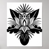 Modern Bohemian Black White Tropical Lotus Leaf Poster (Voorkant)