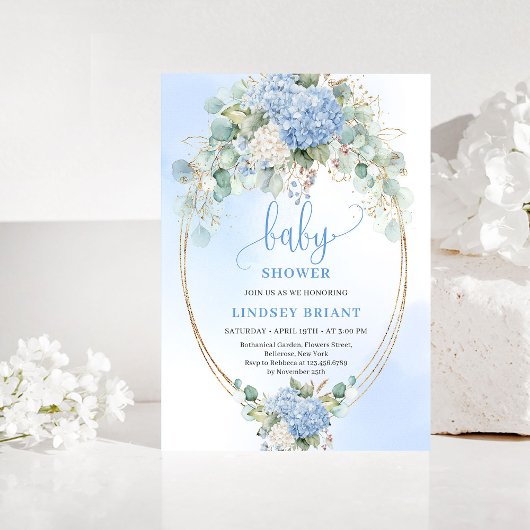Modern Bohemian Blue Floral Baby Shower Invitation