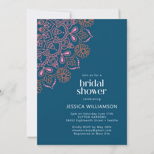 Modern Bohemian Blue Mandala Vrijgezellenfeest Kaart (Voorkant)