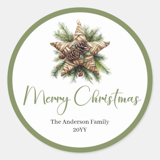 Modern Bohemian Rustic Holiday Gift Wrap Sticker (Devant)