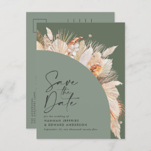 Modern Bohemian Sage Green Pampas Grass Foto Aankondigingskaart