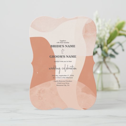 Modern Bohemian Terracotta Abstracte bruiloft Kaart (Staand voorkant)