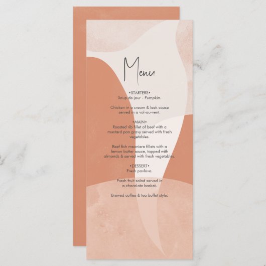 Modern Bohemian Terracotta Abstracte bruiloft Menu (Voorkant / Achterkant)