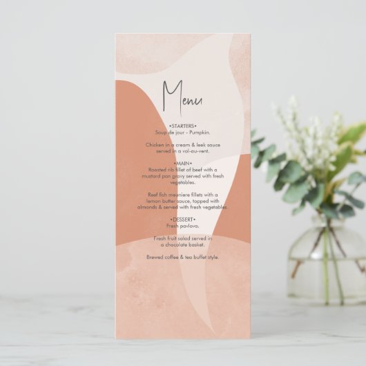 Modern Bohemian Terracotta Abstracte bruiloft Menu (Staand voorkant)