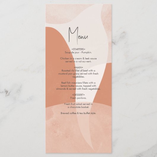 Modern Bohemian Terracotta Abstracte bruiloft Menu (Voorkant)