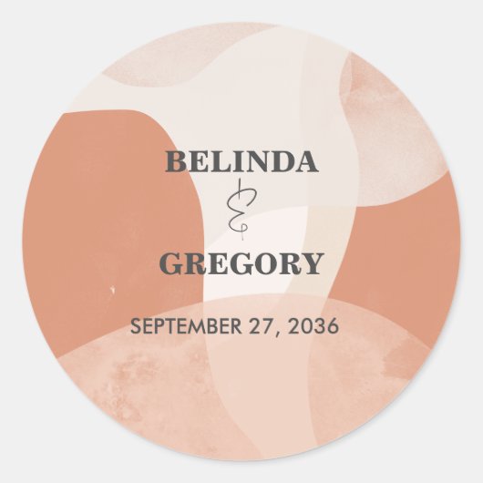 Modern Bohemian Terracotta Abstracte bruiloft Ronde Sticker (Voorkant)