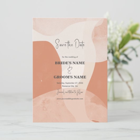 Modern Bohemian Terracotta Abstracte bruiloft Save The Date (Staand voorkant)