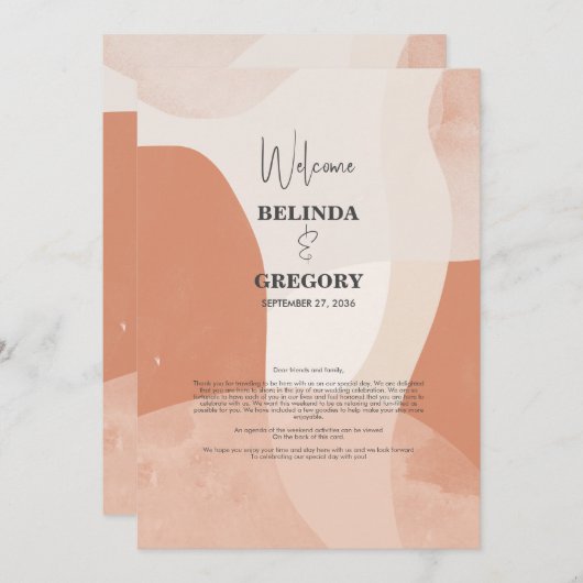 Modern Bohemian Terracotta Wedding Itinerary Programma (Voorkant / Achterkant)