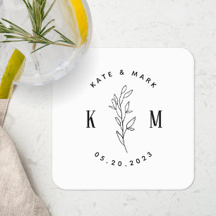 Modern Bohemian Wedding Monogram Vierkante Kartonnen Onderzetter