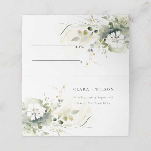 Modern Boho Abstract Groen Wit Bloemen Bruiloft (Buitenkant ongevouwen)