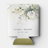 Modern Boho Abstract Groen Wit Bloemen Bruiloft Blikjeskoeler (Achterkant)