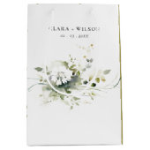 Modern Boho Abstract Groen Wit Bloemen Bruiloft Medium Cadeauzakje (Voorkant)