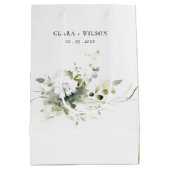 Modern Boho Abstract Groen Wit Bloemen Bruiloft Medium Cadeauzakje (Achterkant)