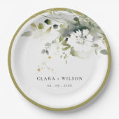 Modern Boho Abstract Groen Wit Bloemen Bruiloft Papieren Bordje (Voorkant)