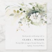 Modern Boho Abstract Groen Wit Bloemen Bruiloft Wijn Etiket (Enkel label)