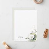 Modern Boho Abstract Groen Wit Bloemen Logo Notitiekaartje (Voorkant / Achterkant in situ)