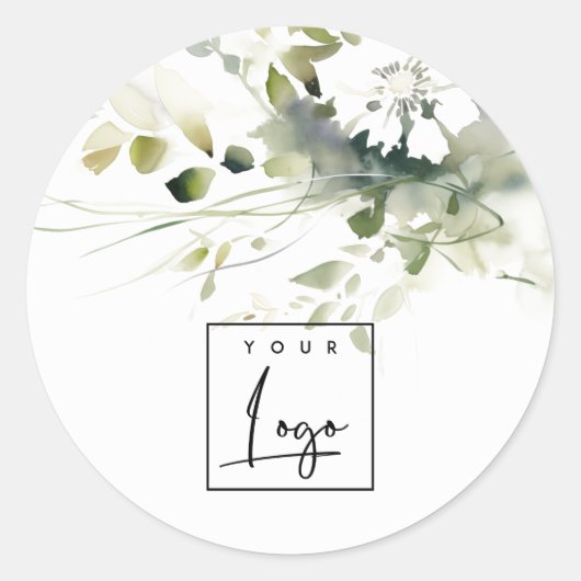 Modern Boho Abstract Groen Wit Bloemen Logo Ronde Sticker (Voorkant)
