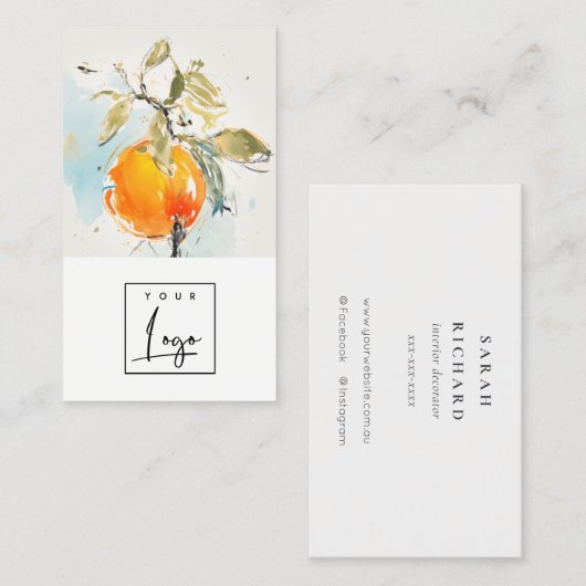 Modern Boho Abstract Schetsend Sinaasappel Tuin Lo Visitekaartje (Voorkant / Achterkant)
