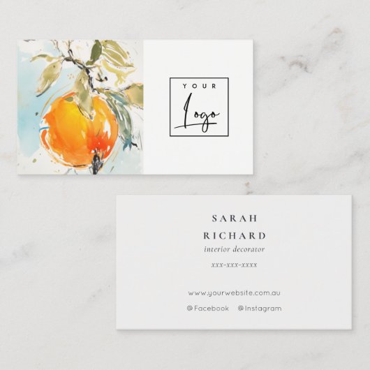 Modern Boho Abstract Schetsend Sinaasappel Tuin Lo Visitekaartje (Voorkant / Achterkant)