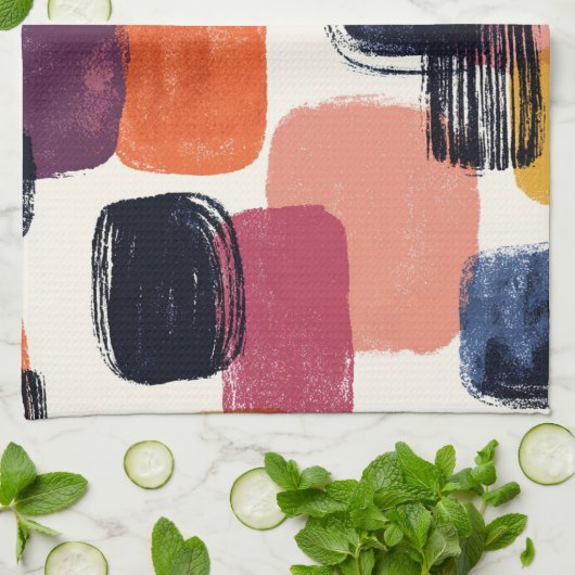 Modern Boho Abstracte penseelstreek -Vetgedrukte r Theedoek (Gevouwen)