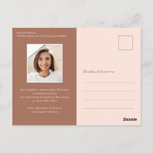 Modern Boho Afstudeerder Typography Blush Photo Af Briefkaart (Achterkant)