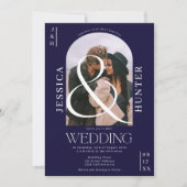 Modern boho arch 2 foto's bruiloft blauw kaart (Voorkant)