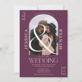 Modern boho arch 2 foto's bruiloft paars kaart (Voorkant)