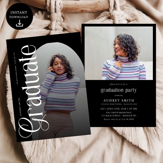 Modern Boho Arch 2 Photos Graduation Kaart