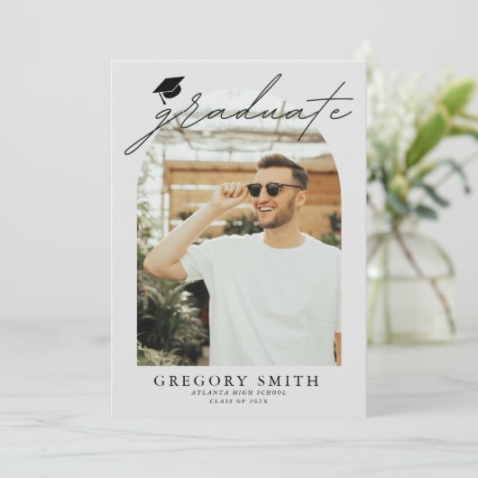 Modern Boho Arch 6 foto's Afstuderen Aankondiging (Staand voorkant)