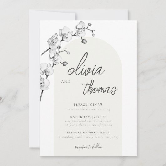 Modern Boho Arch Calligraphy Orchids Ivory Wedding Kaart (Voorkant)