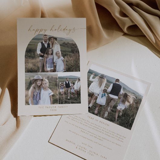 Modern Boho Arch | Cream Photo Collage Feestdagenkaart