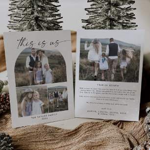 Modern Boho Arch Foto Collage Familie Dit is ons Feestdagenkaart