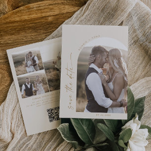 Modern Boho Arch Foto van de Cream QR-code Save The Date