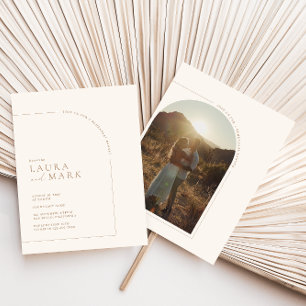 Modern Boho Arch Minimalist Photo Rehearsal Dinner Kaart