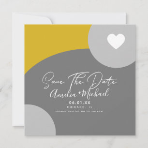 Modern Boho Arch Organic Grey Yellow Save the Date Kaart
